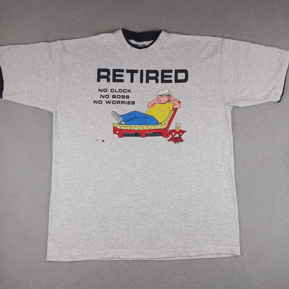 Signal Sport Retired Graphic T-Shirt Mens XL Gray Ringer Made in USA 90s Vintage